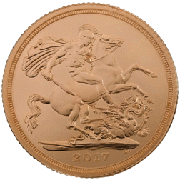 Pre-Owned 2017 UK Sapphire Jubilee 'Struck on the Day' Boxed Full Sovereign Gold Coin - Missing Oute