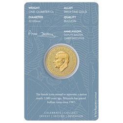 Pre-Owned UK King Charles III Britannia 1/4oz Gold Coin - Carded - Mixed Dates