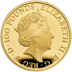 Pre-Owned 2019 UK Queen’s Beasts Falcon of the Plantagenets 1oz Proof Design Gold Coin