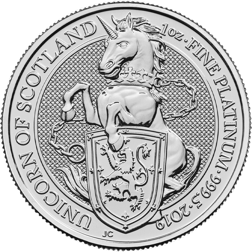 Pre-Owned 2019 UK Queen's Beasts Unicorn of Scotland 1oz Platinum Coin - VAT Free
