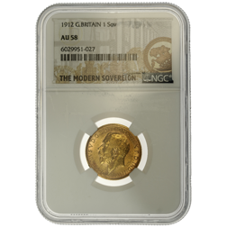 Pre-Owned 1912 UK Full Sovereign Gold Coin - NGC Graded AU58 - 6029951-027