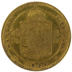 Pre-Owned 1884 Austrian Franz Joseph 20 Franc 8 Florins Gold Coin