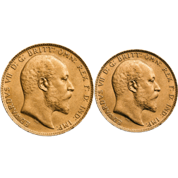 Pre-Owned 1909 UK Full and Half Sovereign Pair 2-Gold Coin Set