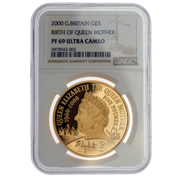Pre-Owned 2000 UK Queen Mother Centenary £5 Proof Gold Coin - NGC Graded PF69 Ultra Cameo - 5878542-