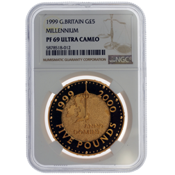 Pre-Owned 1999 UK Millennium £5 Proof Gold Coin - NGC Graded PF69 Ultra Cameo - 5878518-012