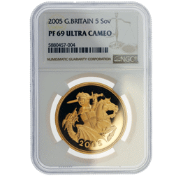 Pre-Owned 2005 UK Quintuple Sovereign £5 Proof Gold Coin - NGC Graded PF69 Ultra Cameo - 5880457-004