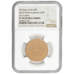 Pre-Owned 2019 UK Girl Guiding 50p Piedfort Proof Gold Coin - NGC Graded PF70 Ultra Cameo - 5878561-005