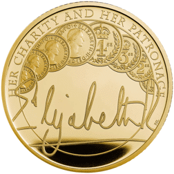 Pre-Owned 2022 UK The Queen's Reign Charity and Patronage 1/4oz Proof Gold Coin