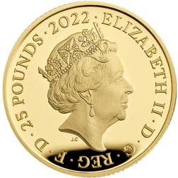 Pre-Owned 2022 UK The Queen's Reign Charity and Patronage 1/4oz Proof Gold Coin