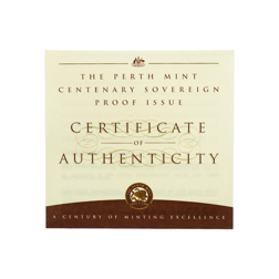 Pre-Owned 1999 Australian Perth Mint Centenary Full Sovereign Proof Gold Coin