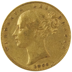 Pre-Owned 1866 London Mint DN.37 Victoria Young Head Shield Full Sovereign Gold Coin