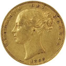 Pre-Owned 1866 London Mint DN.76 Victoria Young Head Shield Full Sovereign Gold Coin