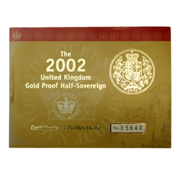 Pre-Owned 2002 UK 'Shield' Half Sovereign Proof Gold Coin - Missing Outer Box