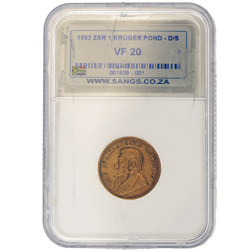 Pre-Owned 1892 South African 1 Pond Gold Coin - SANGS Graded VF20 - 001839-001