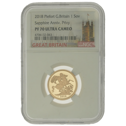 Pre-Owned 2018 Full UK Sovereign Piedfort Proof Gold Coin - NGC Graded PF70 - 4706132-063