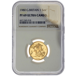Pre-Owned 1980 UK Sovereign Proof Gold Coin - NGC Graded PF69 Ultra Cameo - 6671345-018