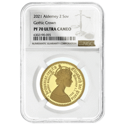 Pre-Owned 2021 Alderney Gothic Crown Double Sovereign Proof Gold Coin - NGC Graded PF70 Ultra Cameo - 6302190-055