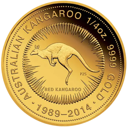 Pre-Owned 2014 Australian Kangaroo 25th Anniversary 1/4oz Proof Gold Coin