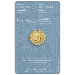 Pre-Owned UK King Charles III Britannia 1/10oz Gold Coin - Carded - Mixed Dates