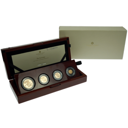 Pre-Owned 2021 UK Double, Full, Half, and Quarter Sovereign Proof Design Gold 4-Coin Collection