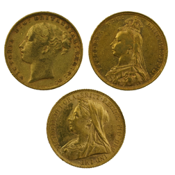 Pre-Owned UK Queen Victoria Portrait Full Sovereign Gold 3-Coin Collection