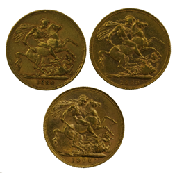 Pre-Owned UK Queen Victoria Portrait Full Sovereign Gold 3-Coin Collection