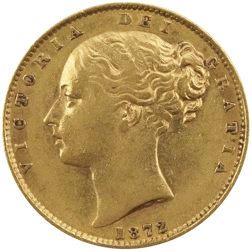Pre-Owned 1872 London Mint DN.15 Victorian 'Shield' Full Sovereign Gold Coin