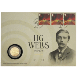 Pre-Owned 2021 UK H.G. Wells £2 Proof Gold Coin in Stamp Cover