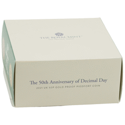 Pre-Owned 2021 UK Decimal Day 50th Anniversary 50p Piedfort Proof Gold Coin