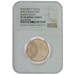 Pre-Owned 2020 UK Rosalind Franklin 50p Proof Gold Coin - NGC Graded PF70 - 6027780-005