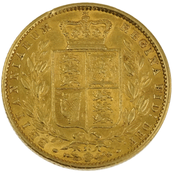 Pre-Owned 1865 London Mint DN.24 Victorian 'Shield' Full Sovereign Gold Coin