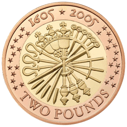 Pre-Owned 2005 400th Anniversary of the Gunpowder Plot £2 Proof Design Gold Coin