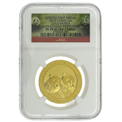 Pre-Owned 2014 Chinese Panda 'Smithsonian 40th Anniversary' 1oz Gold Medal - NGC Graded PF70 - 37946