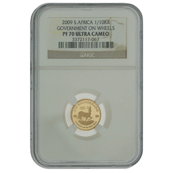 Pre-Owned 2009 South African Krugerrand 'Government on Wheels' 1/10oz Proof Gold Coin - NGC Graded PF70 - 3372117-067