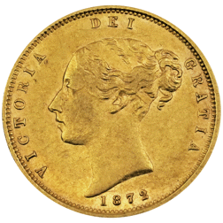 Pre-Owned 1872 London Mint DN.314 Victoria Young Head 'Shield' Half Sovereign Gold Coin