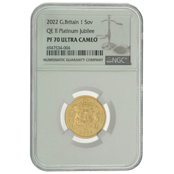 Pre-Owned 2022 UK Platinum Jubilee Full Sovereign Proof Gold Coin - NGC Graded PF70 Ultra Cameo - 69