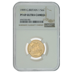 Pre-Owned 1999 UK Full Sovereign Proof Gold Coin - NGC Graded PF69 Ultra Cameo - 6947530-002