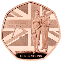 Pre-Owned 2023 UK Windrush Generation 50p Proof Gold Coin