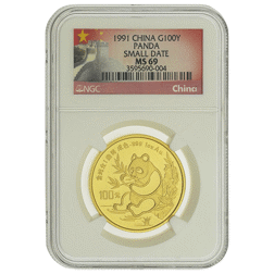 Pre-Owned 1991 Chinese Panda 'Small Date' 1oz Gold Coin - NGC Graded MS69 - 3595690-004
