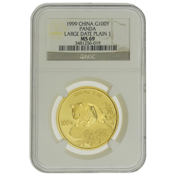 Pre-Owned 1999 Chinese Panda 'Large Date' 1oz Gold Coin - NGC Graded MS69 - 3481256-019