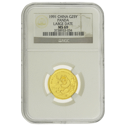 Pre-Owned 1991 Chinese Panda 'Large Date' 1/4oz Gold Coin - NGC Graded MS69 - 3738933-034