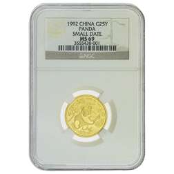 Pre-Owned 1992 Chinese Panda 'Small Date' 1/4oz Gold Coin - NGC Graded MS69 - 3555438-001