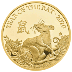 Pre-Owned 2020 UK Lunar Rat 1oz Proof Gold Coin