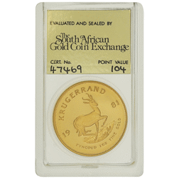 Pre-Owned 1981 South African Krugerrand 1oz Proof Gold Coin - SAGCE Graded 104 - Certificate 47469
