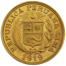 Pre-Owned 1919 Peru 1 Libra Gold Coin