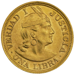 Pre-Owned 1919 Peru 1 Libra Gold Coin