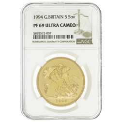 Pre-Owned 1994 UK Quintuple Sovereign Proof Gold Coin - NGC Graded PF69 - 5878572-007
