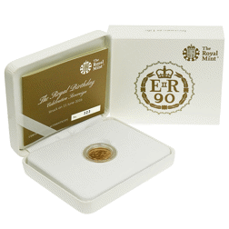 Pre-Owned 2016 UK Queen Elizabeth II 90th Birthday 'Struck on the Day' Boxed Full Sovereign Gold Coin