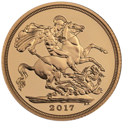 Pre-Owned 2017 UK Sapphire Jubilee 'Struck on the Day' Boxed Full Sovereign Gold Coin