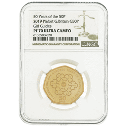 Pre-Owned 2019 UK Girl Guides 50p Piedfort Proof Gold Coin - NGC Graded PF70 - 6135508-020
